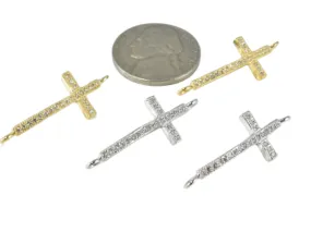 18K Gold & White Gold Filled Look, Cross Connectors, Clear CZ Micro Pave Bead Charms for Jewelry Making