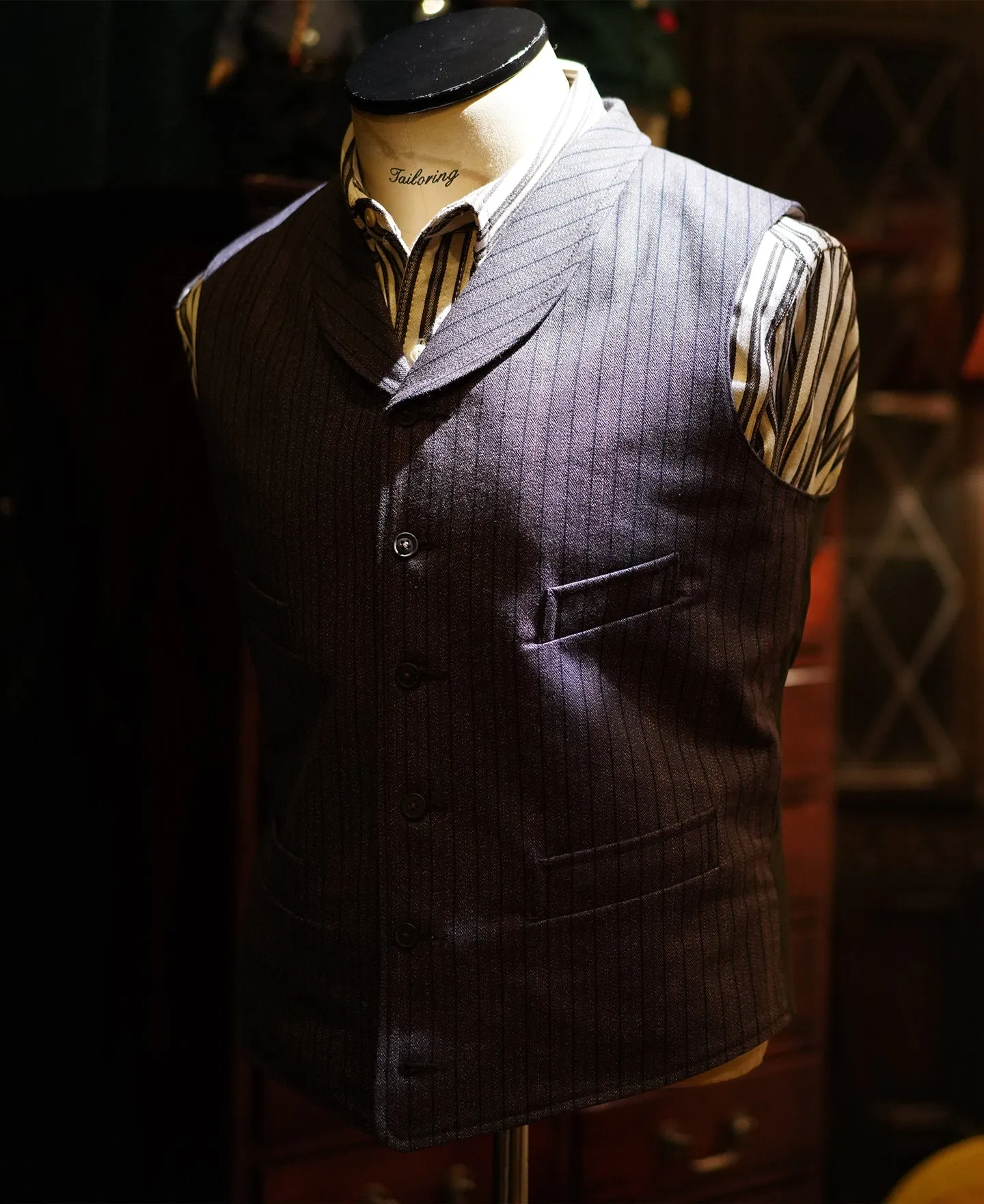 1920s French Salt & Pepper Striped Chambray Vest