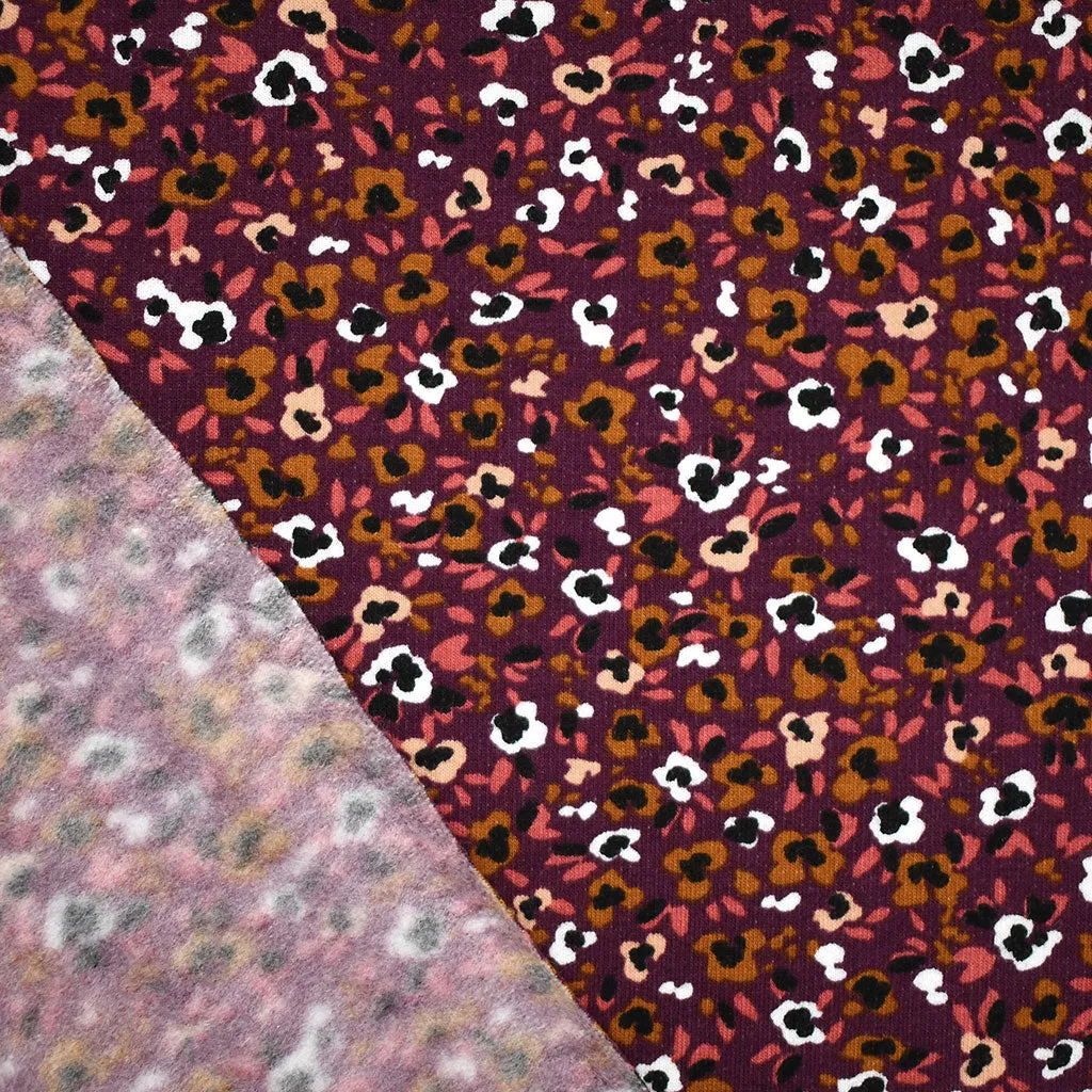 Abstract Ditsy Floral Sweatshirt Fleece Burgundy