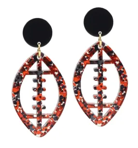 Acrylic Football Earring - Black   Red Glitter