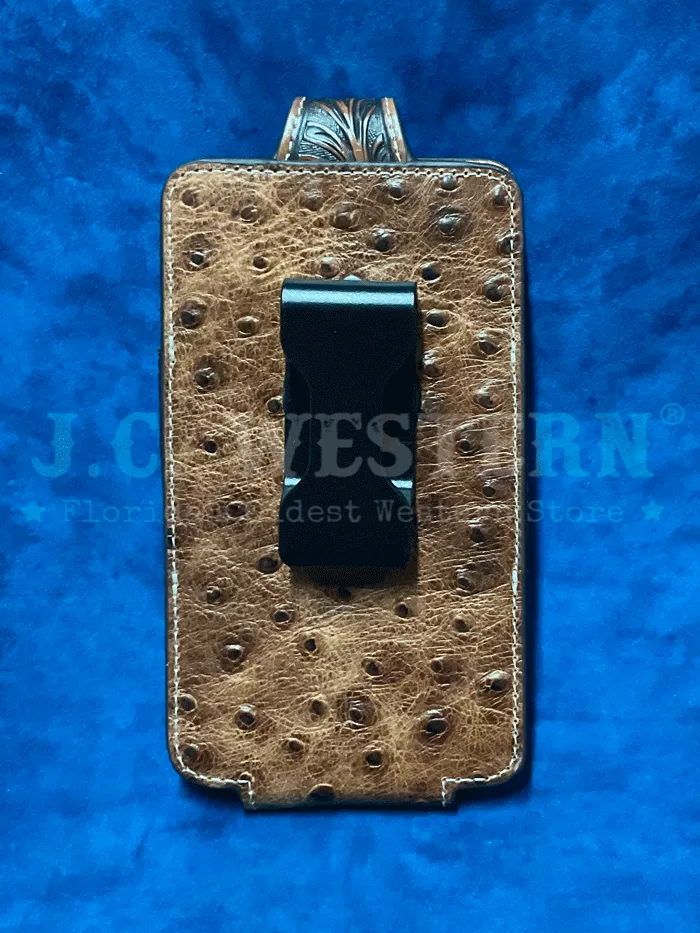 Ariat A0603702 Ostrich Floral Tabs Leather Cell Phone Case Brown