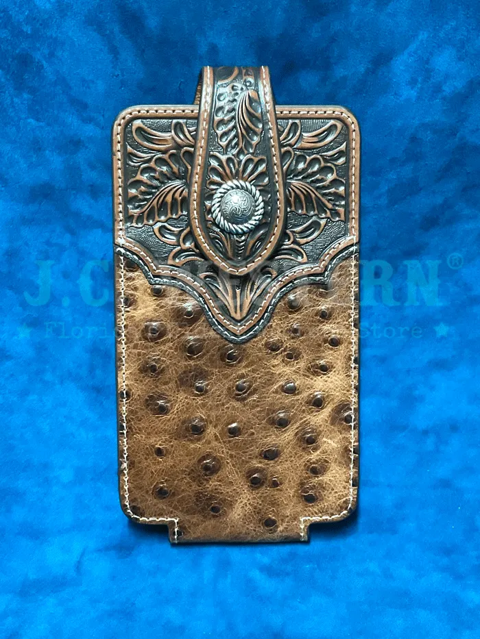 Ariat A0603702 Ostrich Floral Tabs Leather Cell Phone Case Brown