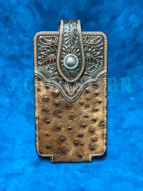 Ariat A0603702 Ostrich Floral Tabs Leather Cell Phone Case Brown