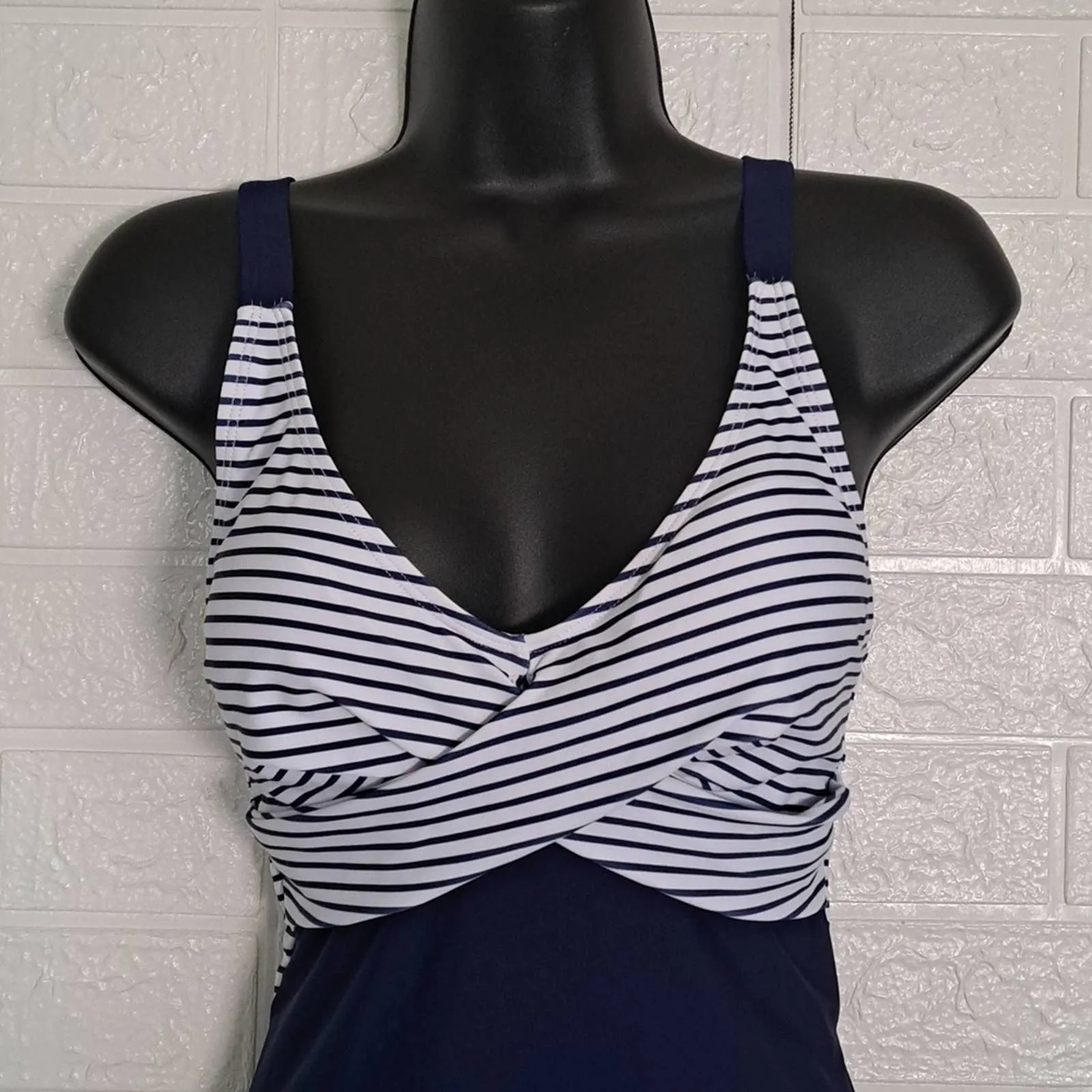 B2prity One Piece Front Cross Swimsuit in Navy Stripe