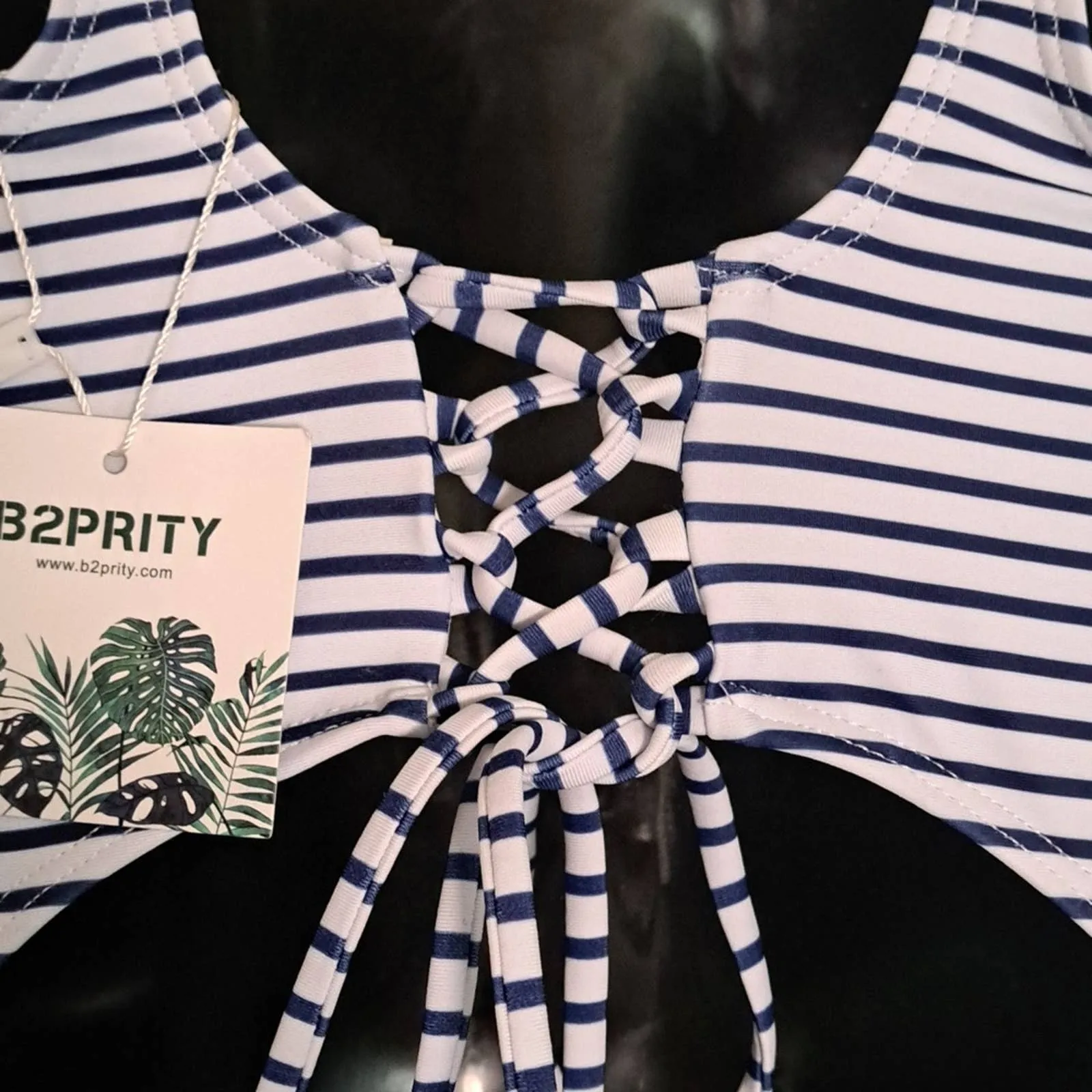 B2prity One Piece Front Cross Swimsuit in Navy Stripe