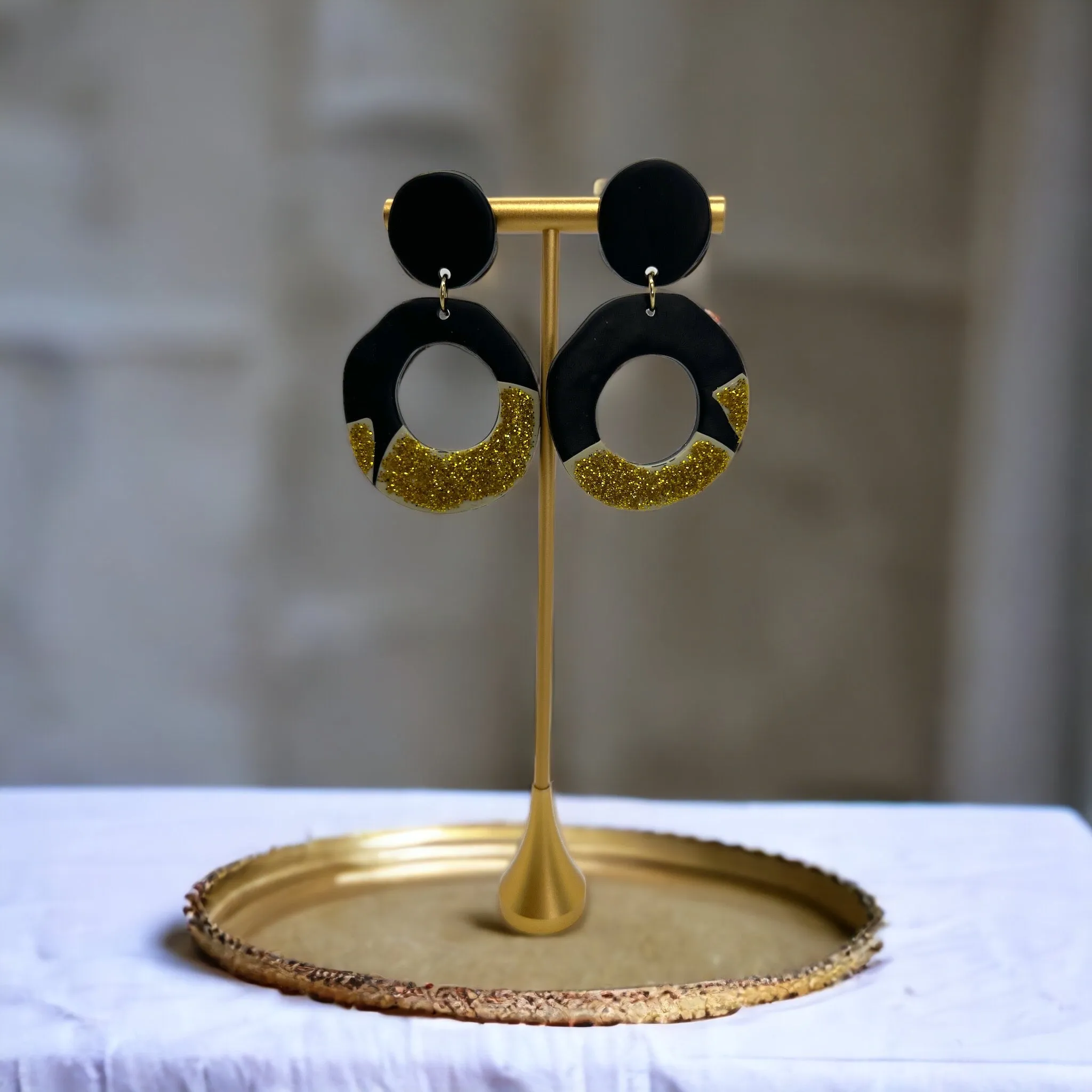 Black and Gold Earrings - Who Dat Nation, NOLA Saints, New Orleans Saints, Black Gold, Polymer Clay Earrings, Saints Earrings, NOLA Jewelry