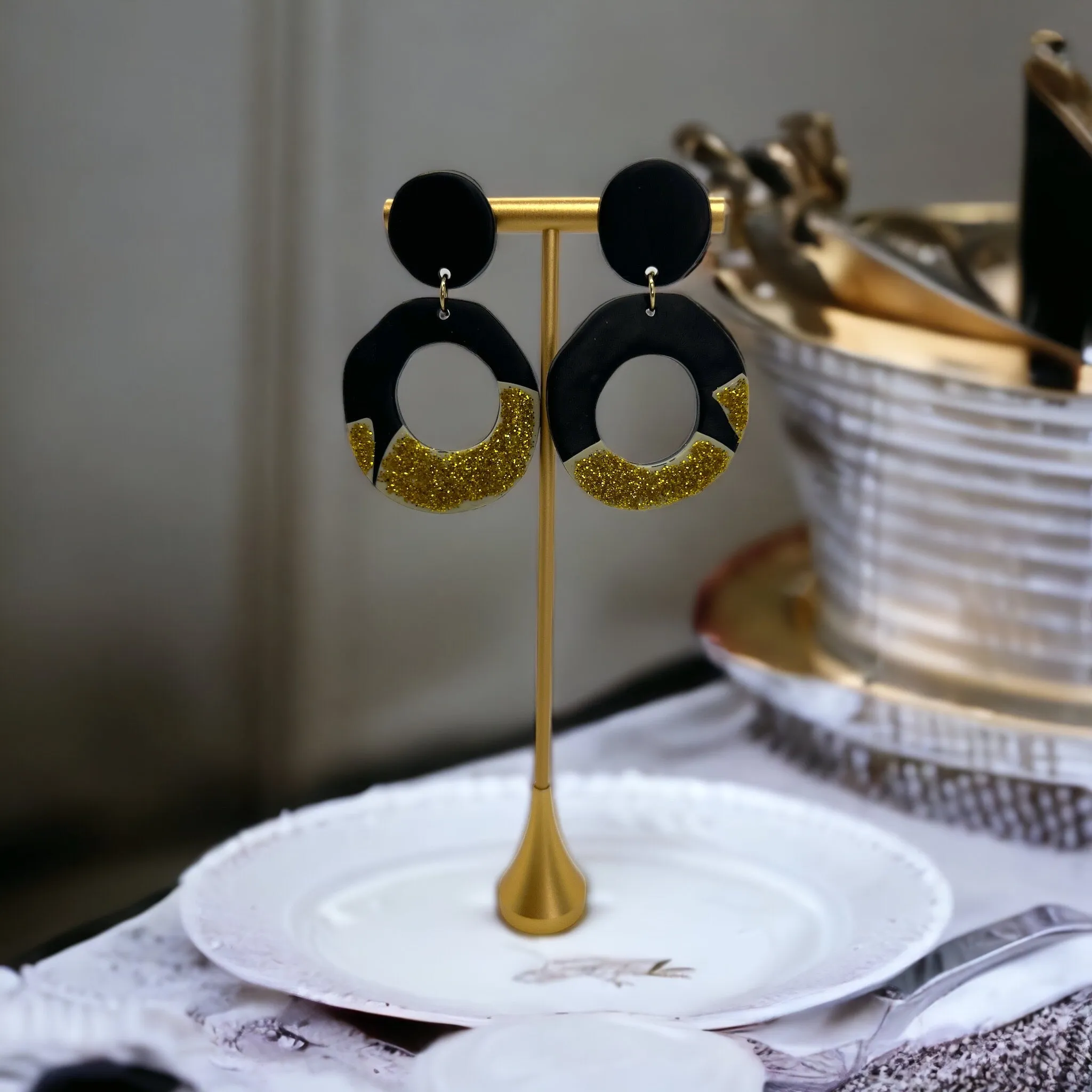 Black and Gold Earrings - Who Dat Nation, NOLA Saints, New Orleans Saints, Black Gold, Polymer Clay Earrings, Saints Earrings, NOLA Jewelry