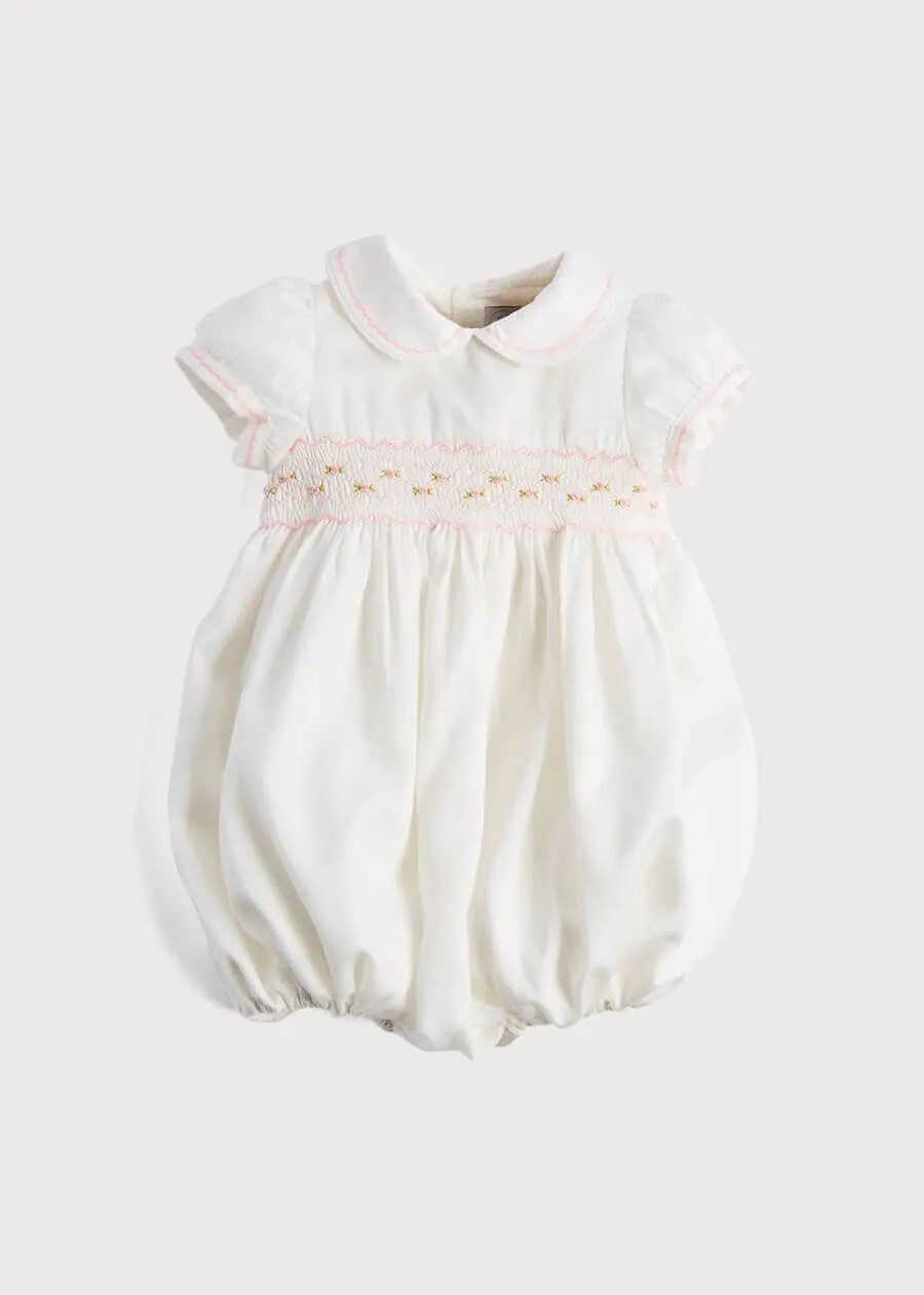 Classic Off-White Pink Handsmocked Romper (3-18mths)