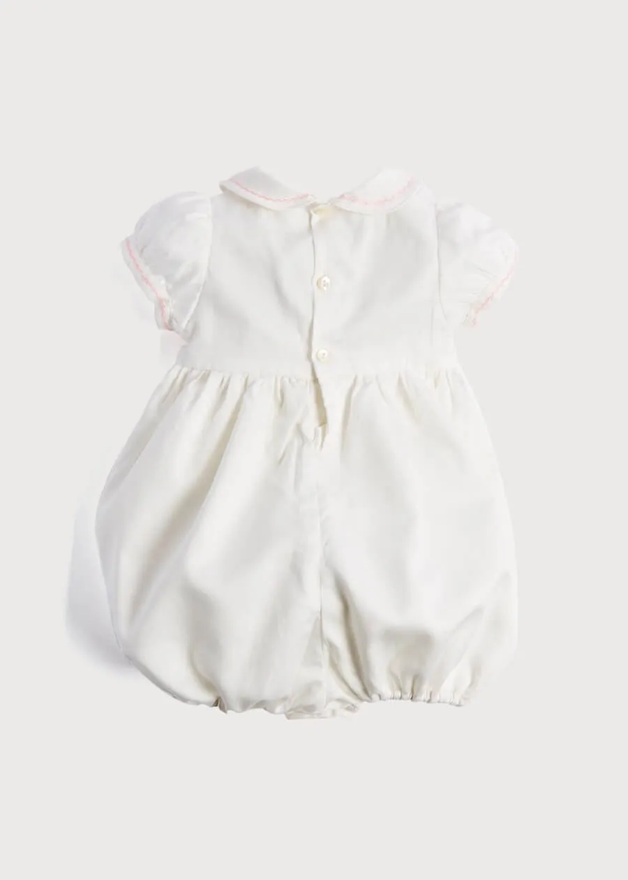 Classic Off-White Pink Handsmocked Romper (3-18mths)