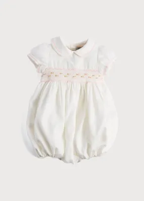Classic Off-White Pink Handsmocked Romper (3-18mths)
