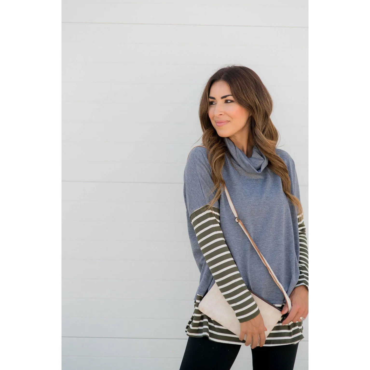 Cowl Neck Accent Tunic Sweatshirt