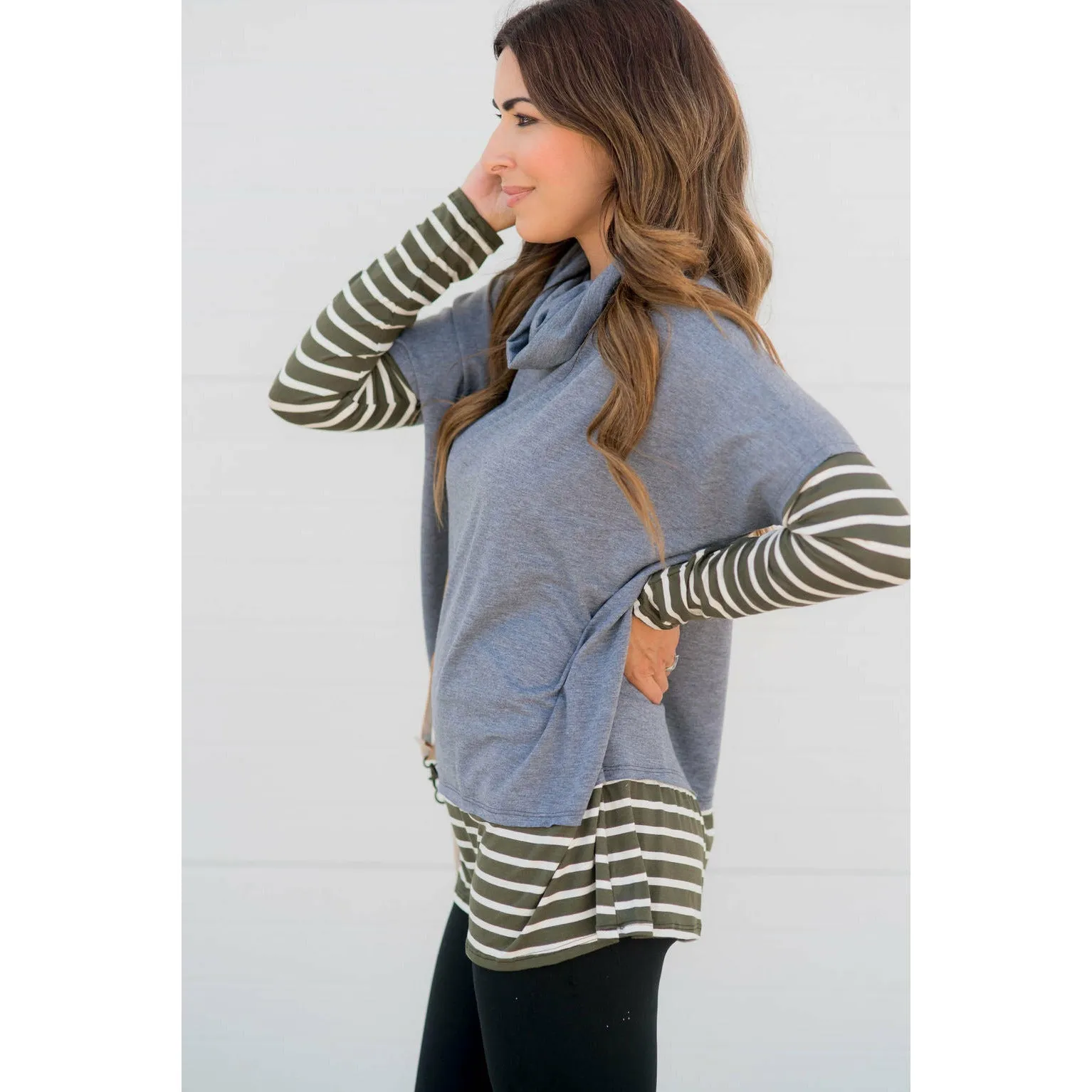 Cowl Neck Accent Tunic Sweatshirt