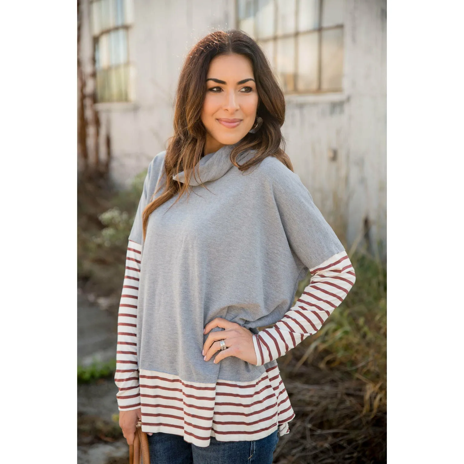 Cowl Neck Accent Tunic Sweatshirt