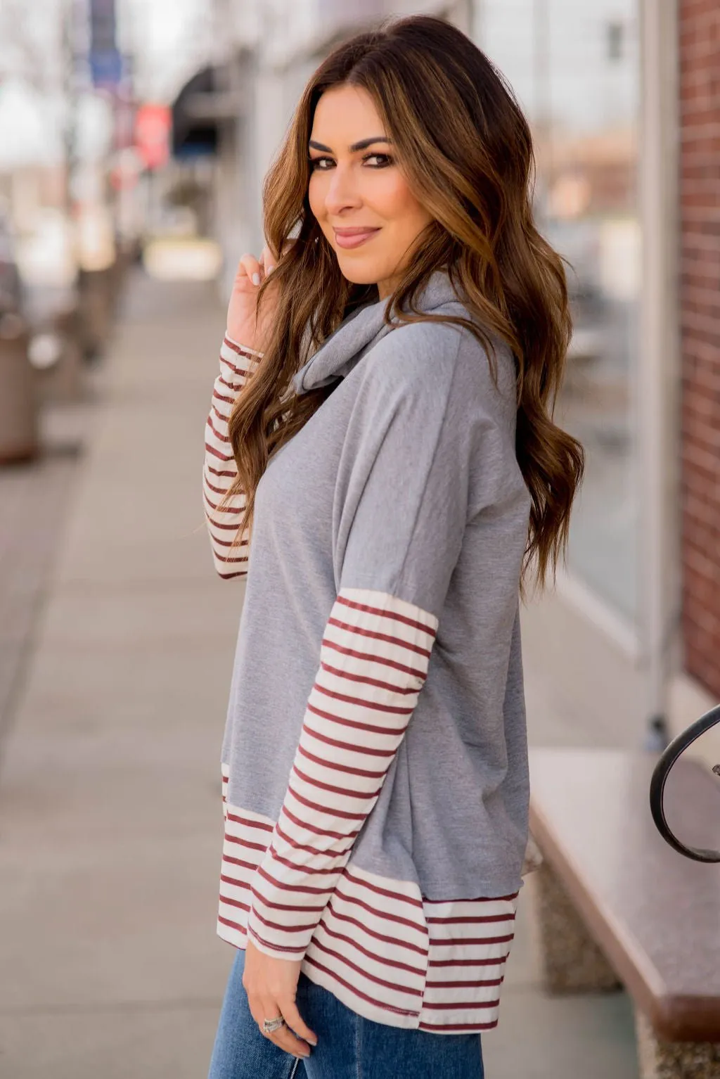 Cowl Neck Accent Tunic Sweatshirt
