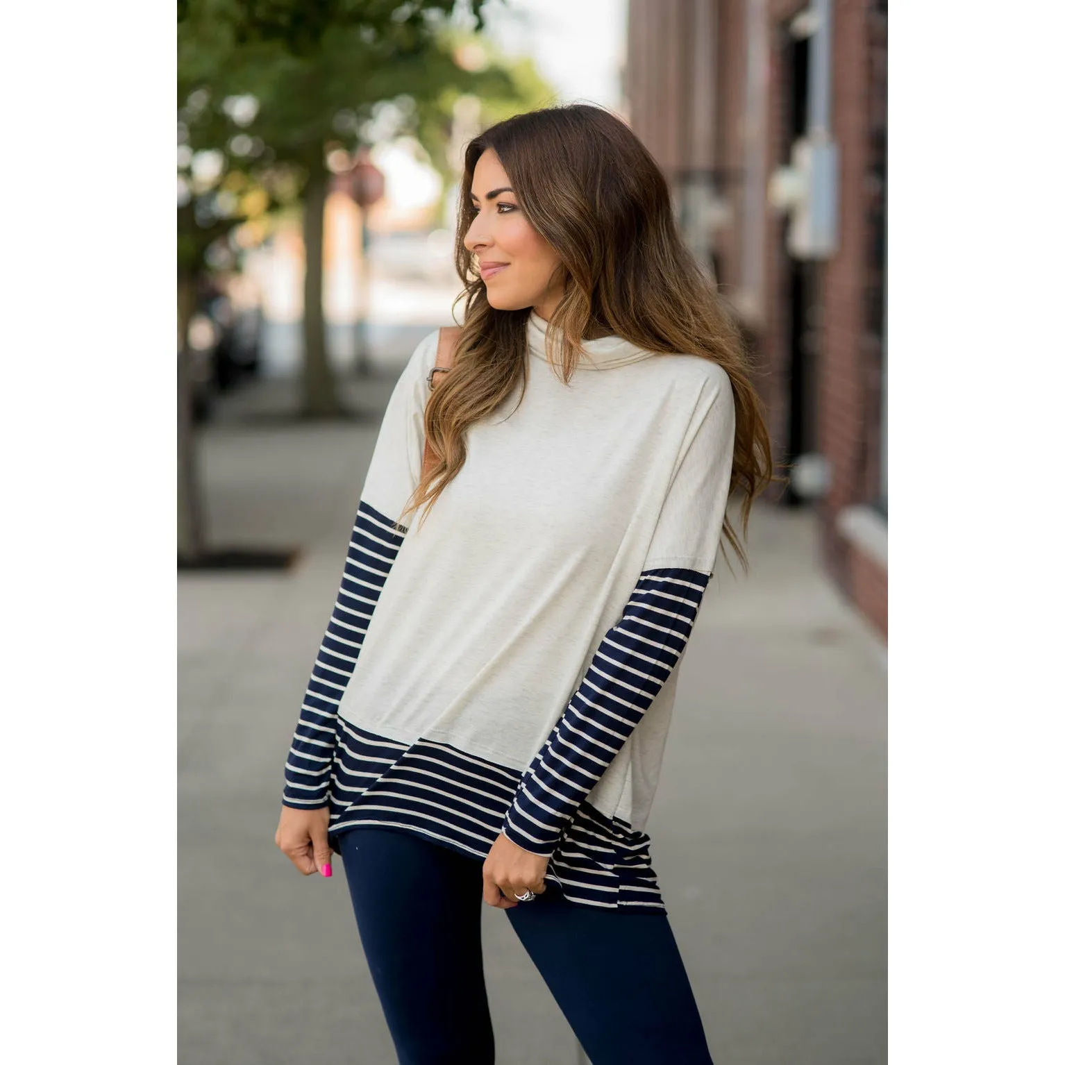 Cowl Neck Accent Tunic Sweatshirt