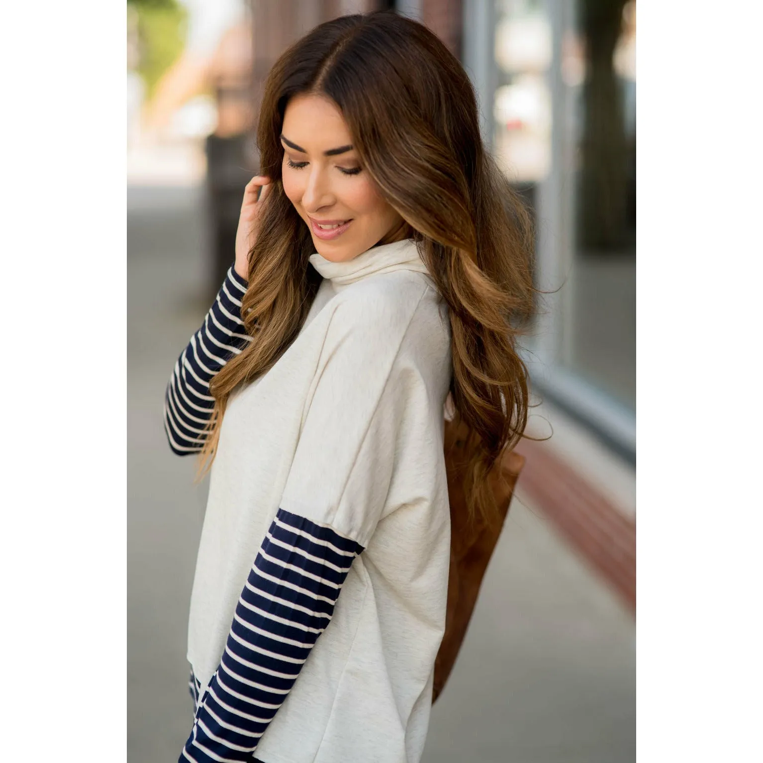 Cowl Neck Accent Tunic Sweatshirt
