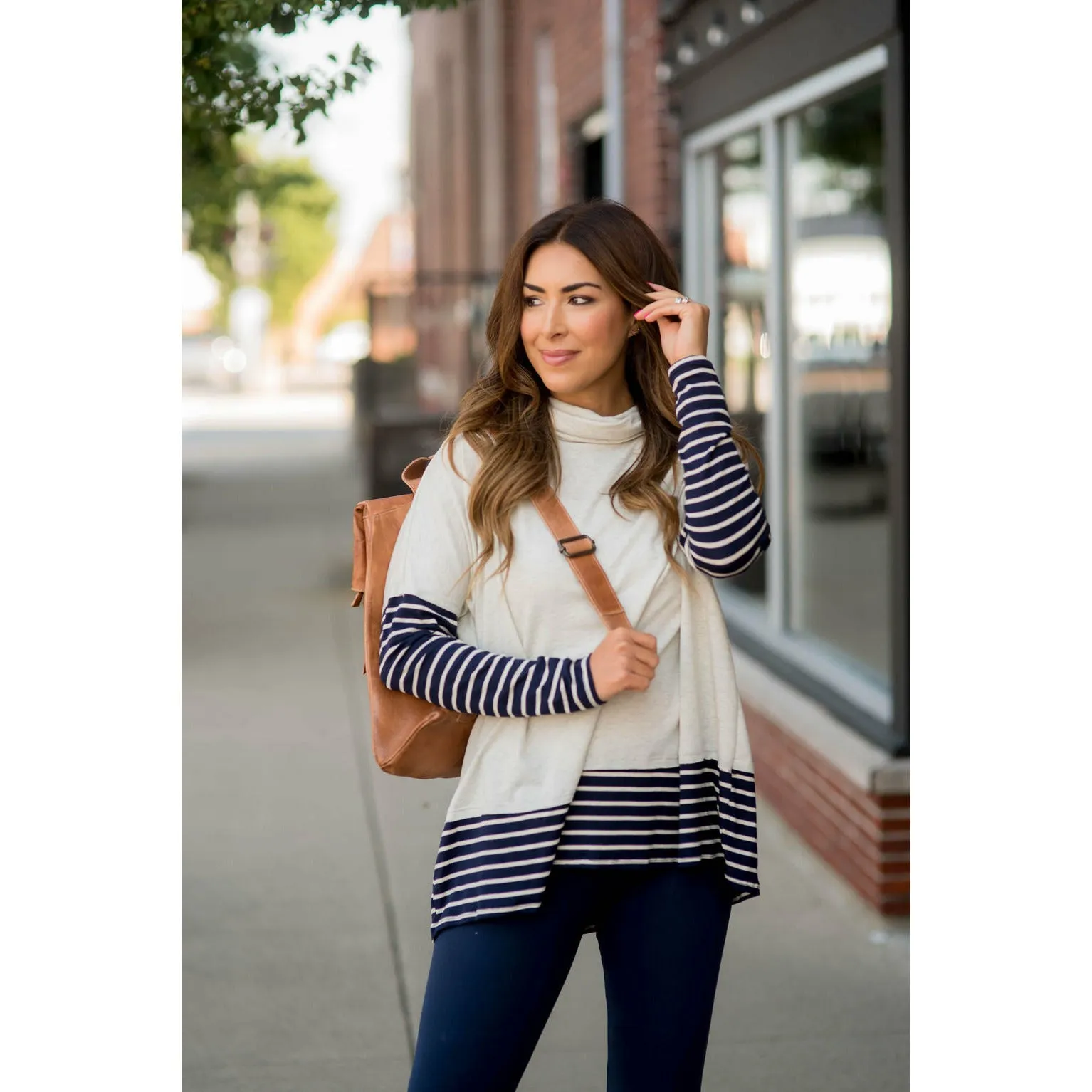 Cowl Neck Accent Tunic Sweatshirt