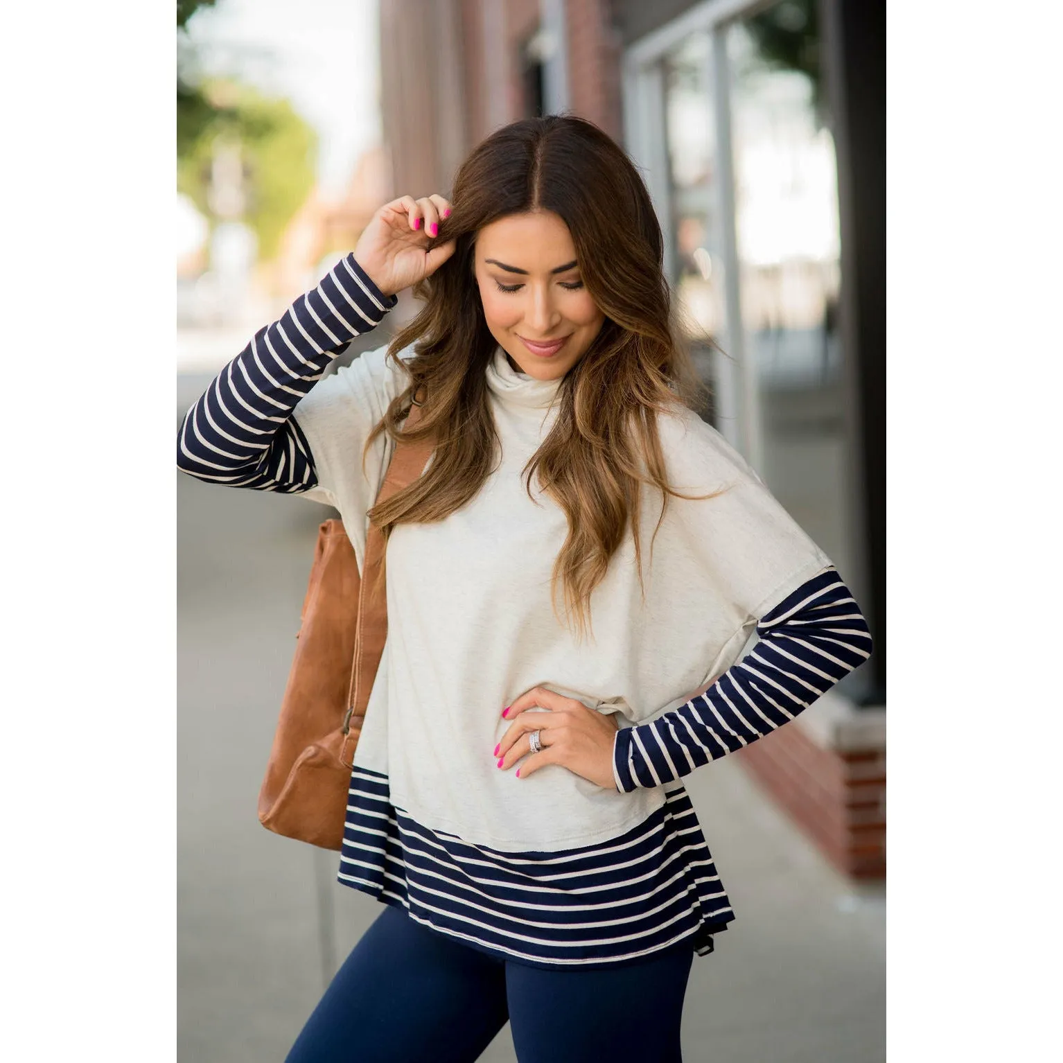 Cowl Neck Accent Tunic Sweatshirt