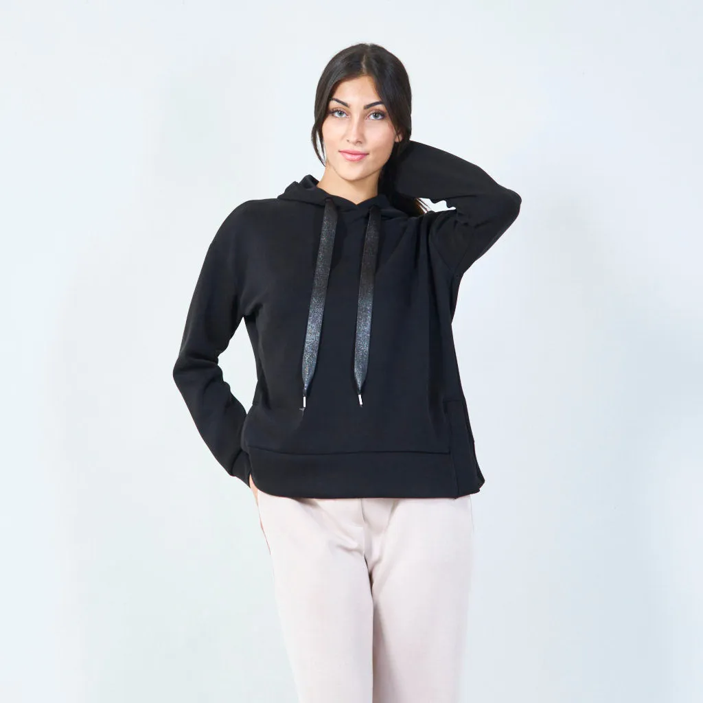 Cozy pullover hoodie with long drawstrings wholesale