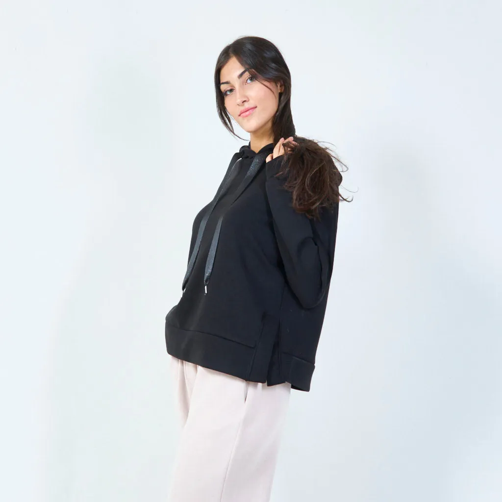Cozy pullover hoodie with long drawstrings wholesale