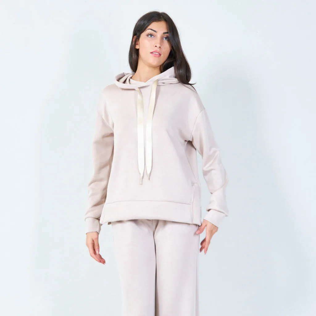 Cozy pullover hoodie with long drawstrings wholesale