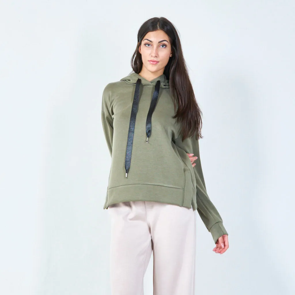 Cozy pullover hoodie with long drawstrings wholesale