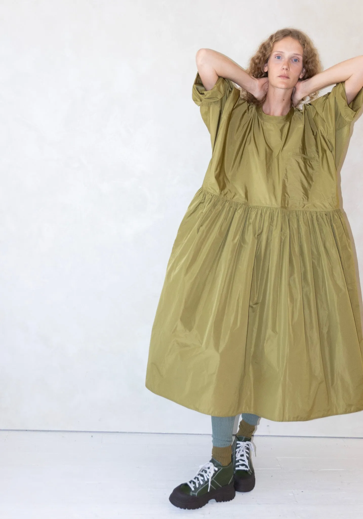 Delos Drop Waist Dress in Olive Oil
