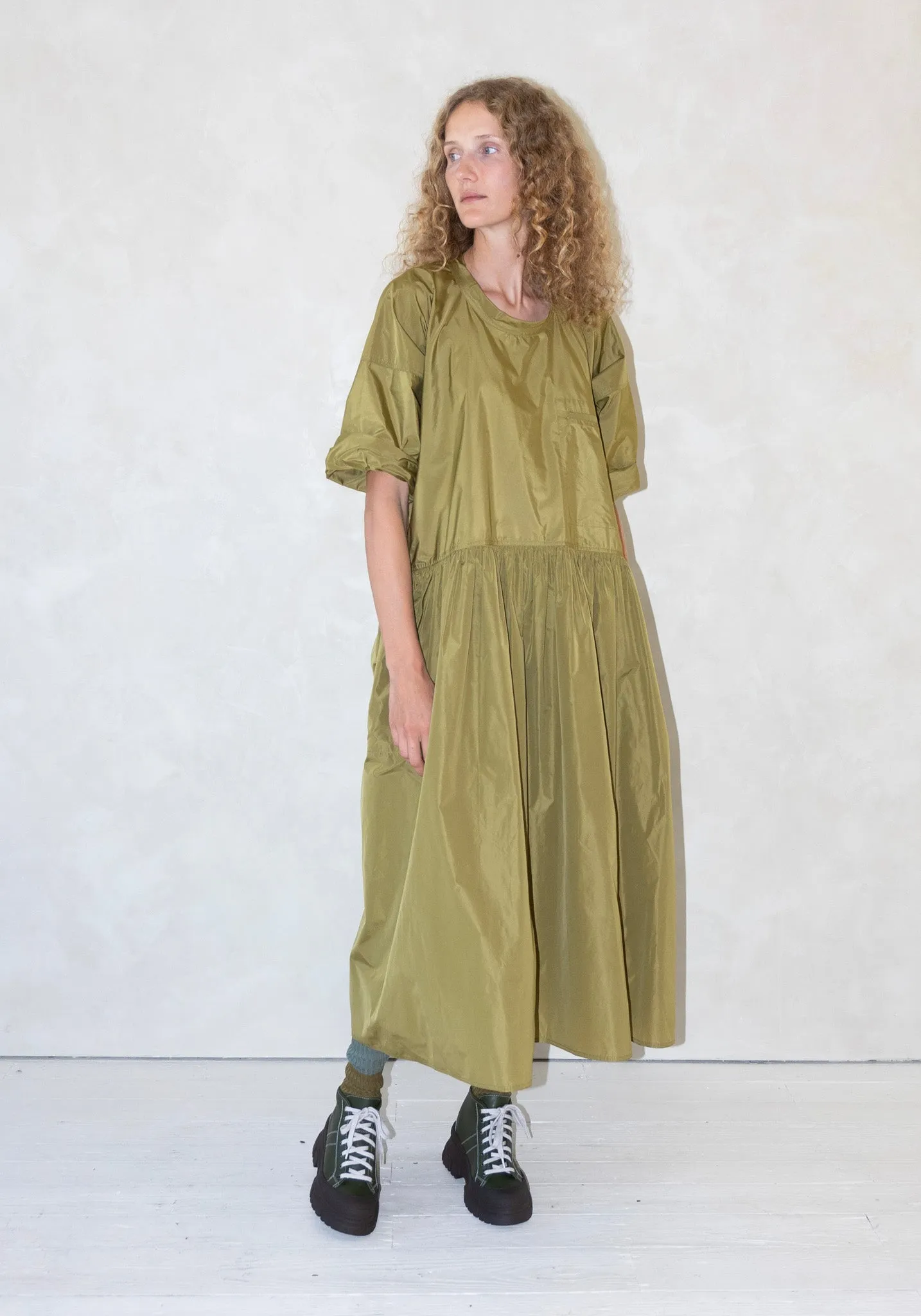 Delos Drop Waist Dress in Olive Oil