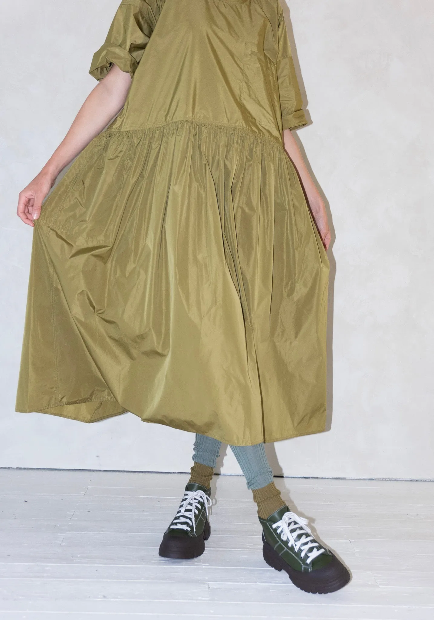Delos Drop Waist Dress in Olive Oil
