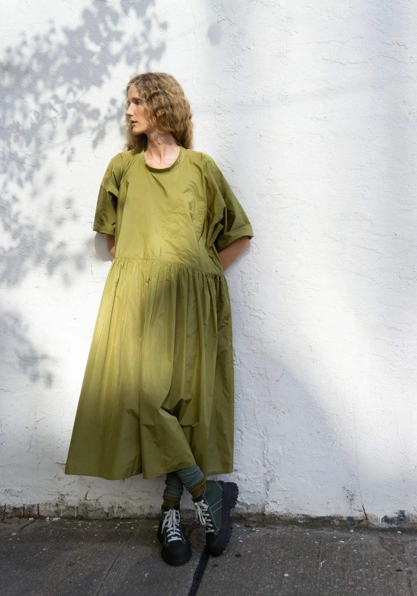 Delos Drop Waist Dress in Olive Oil