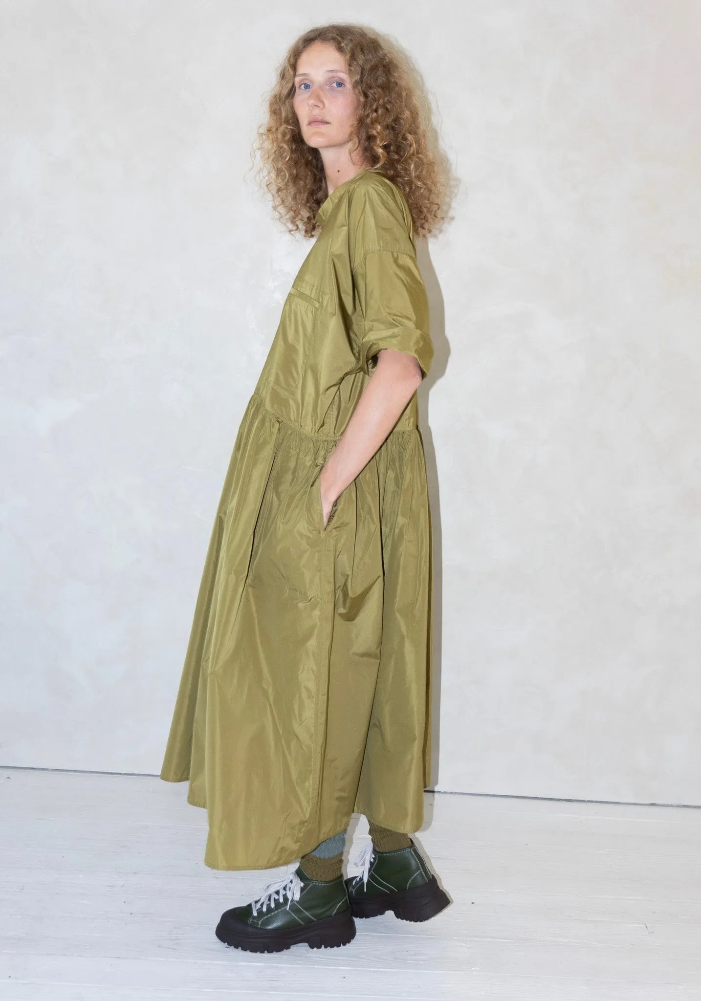 Delos Drop Waist Dress in Olive Oil