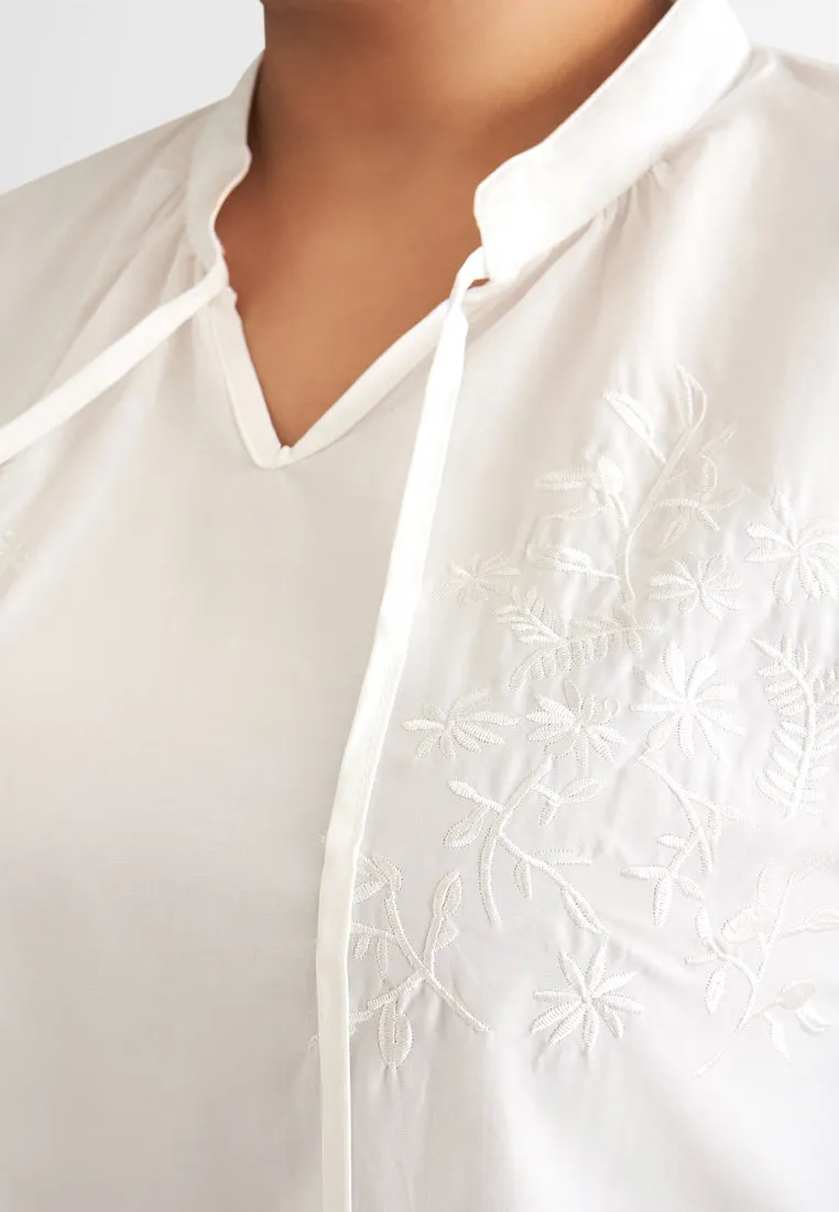 Edie Bohemian Tie Front Embroidery Blouse - Pink