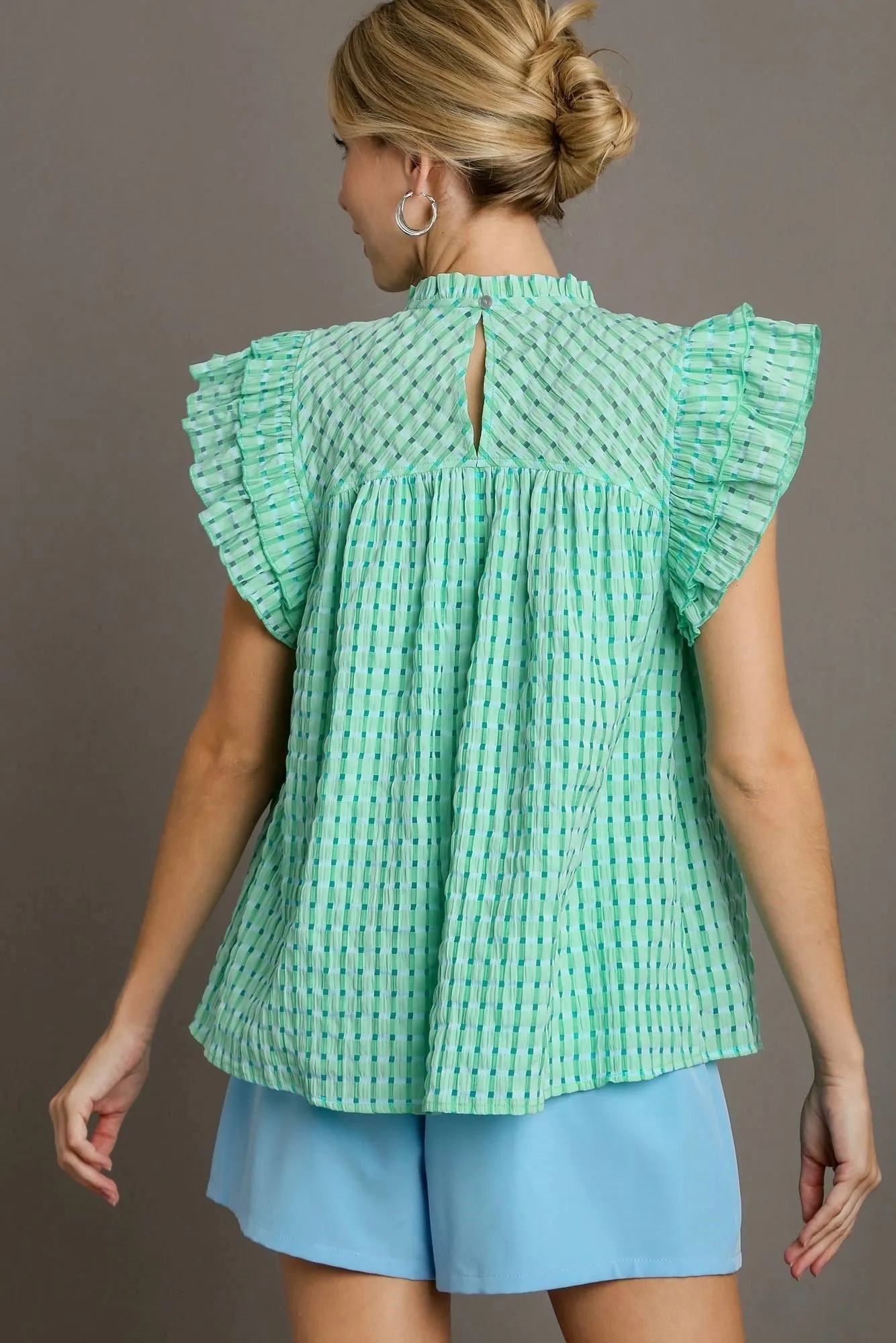 Gingham Perfection Green Babydoll Top