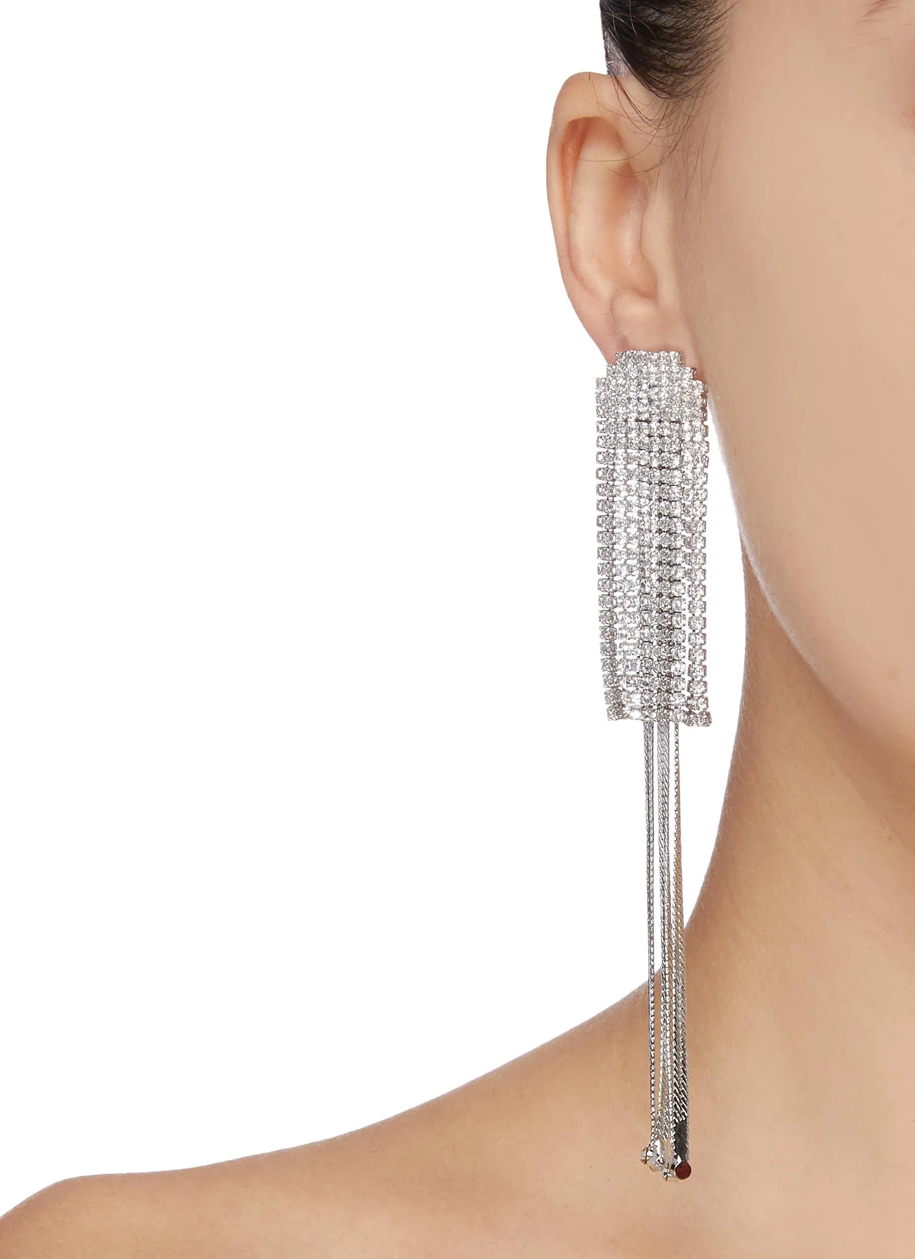 GLASS CRYSTAL CHAIN FRINGE DROP EARRINGS