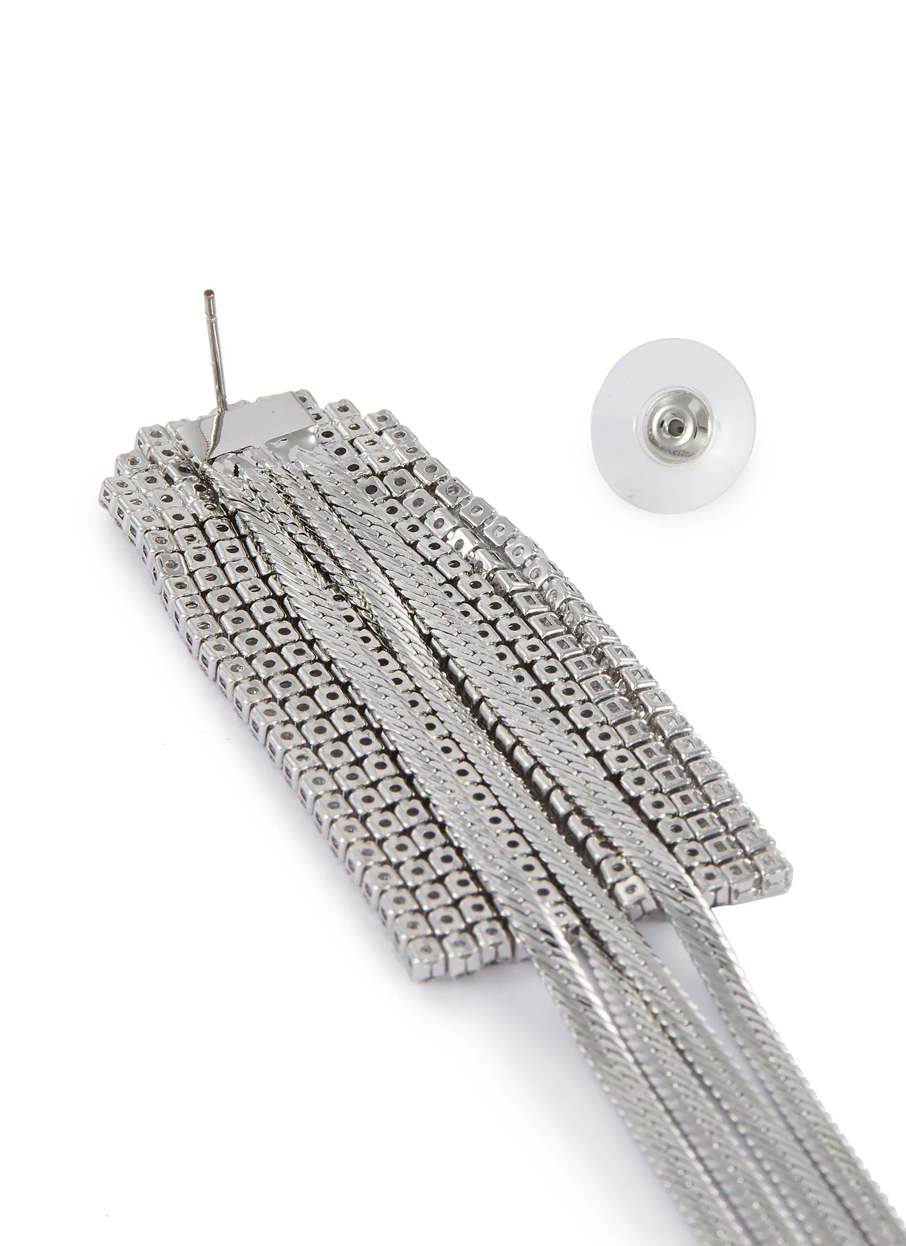 GLASS CRYSTAL CHAIN FRINGE DROP EARRINGS