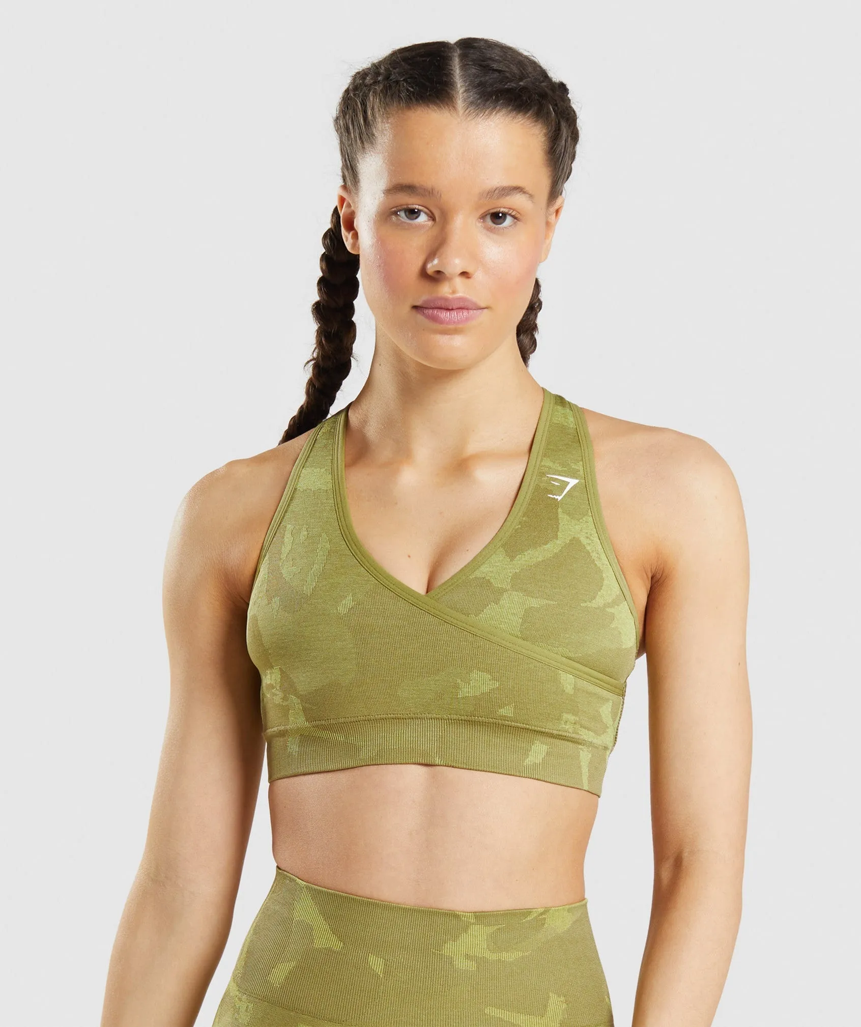 Gymshark Adapt Camo Seamless Sports Bra - Savanna | Griffin Green