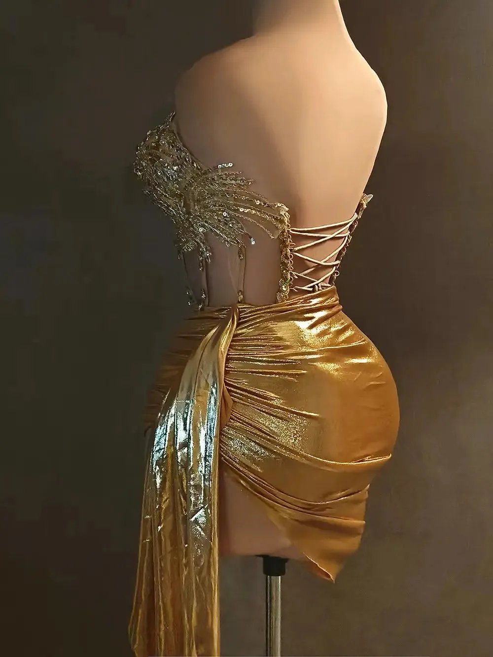 Luxury Gold Diamond Formal Occasion Cocktail Dresses 2-Piece Set Prom Gown Outfit Sexy Girls Short Prom Dress Birthday Huangjin