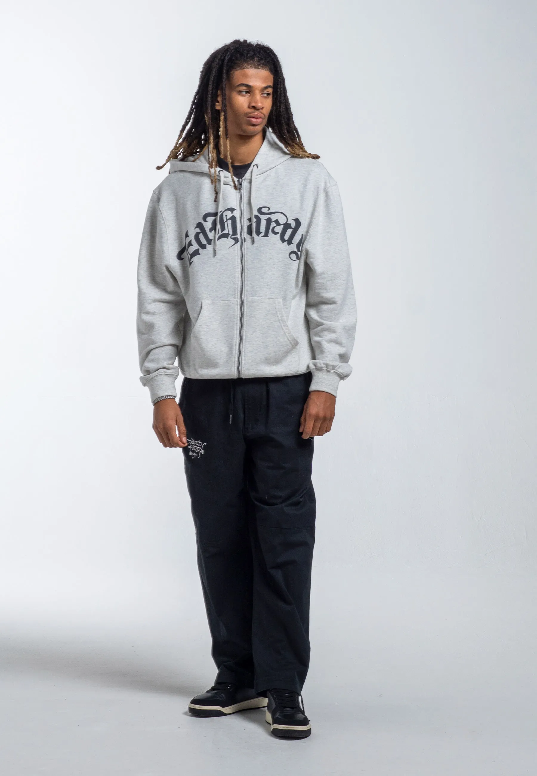 Mens Dragon Rose Zip Through Hoodie - Beige Marl
