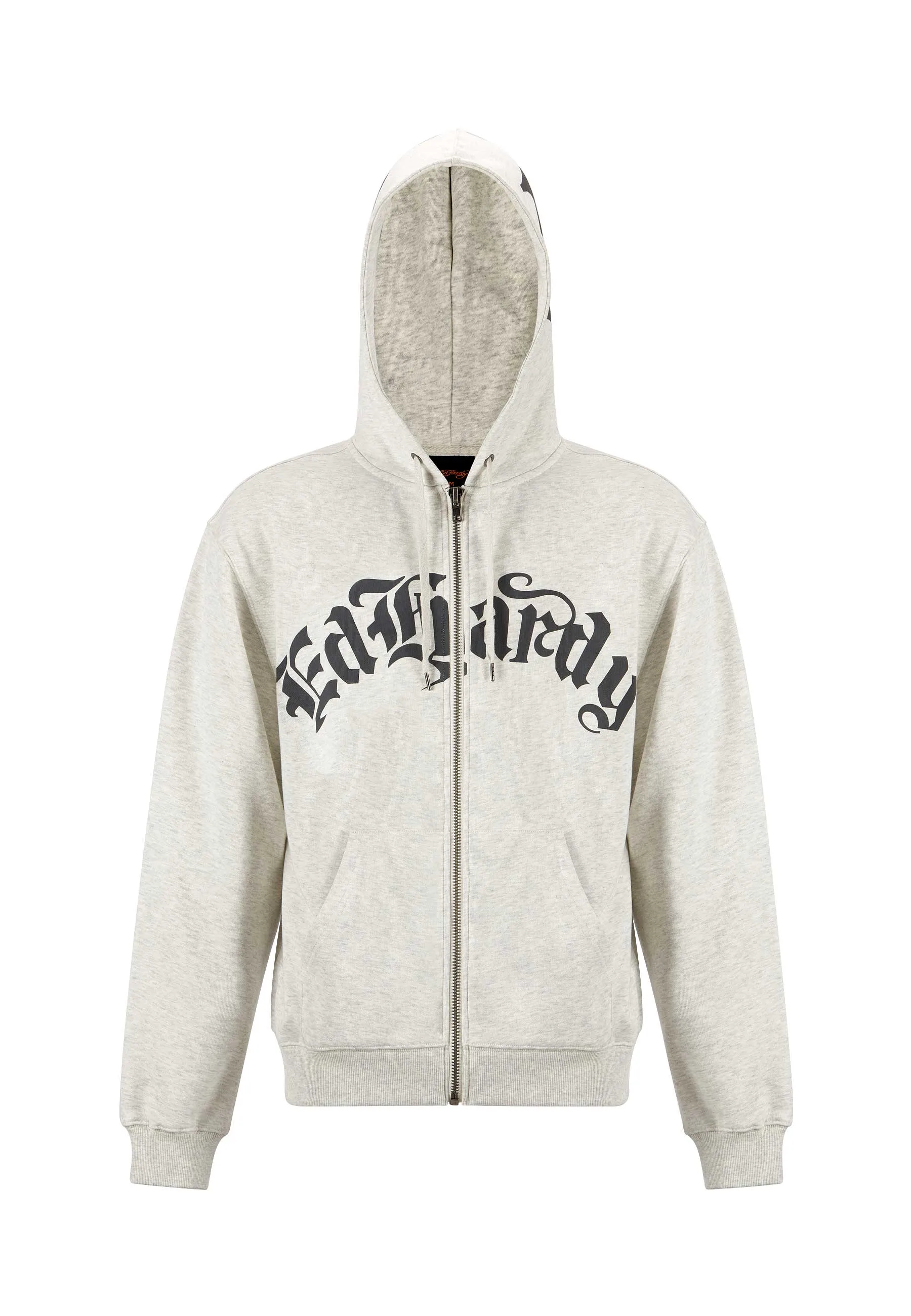 Mens Dragon Rose Zip Through Hoodie - Beige Marl