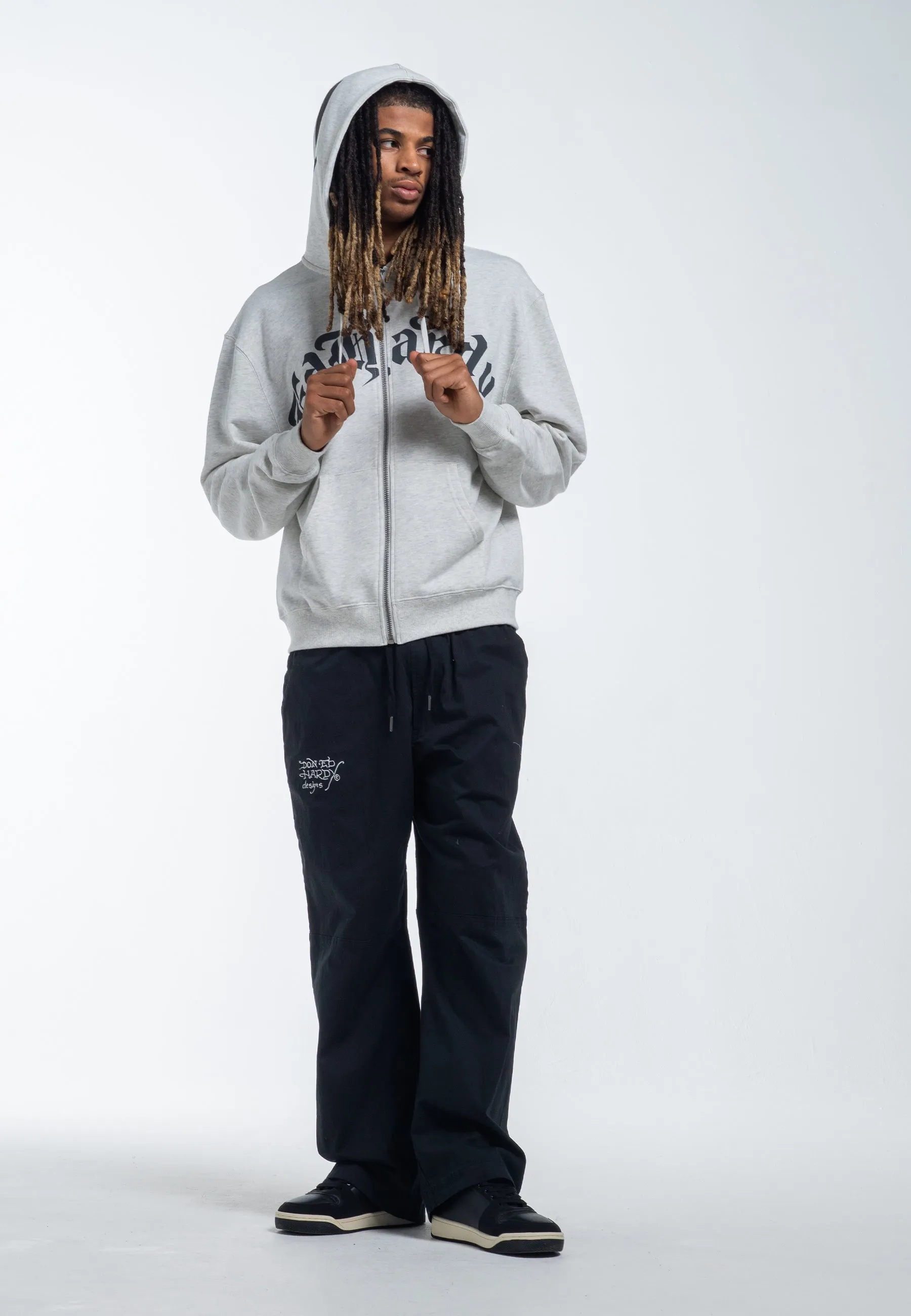 Mens Dragon Rose Zip Through Hoodie - Beige Marl