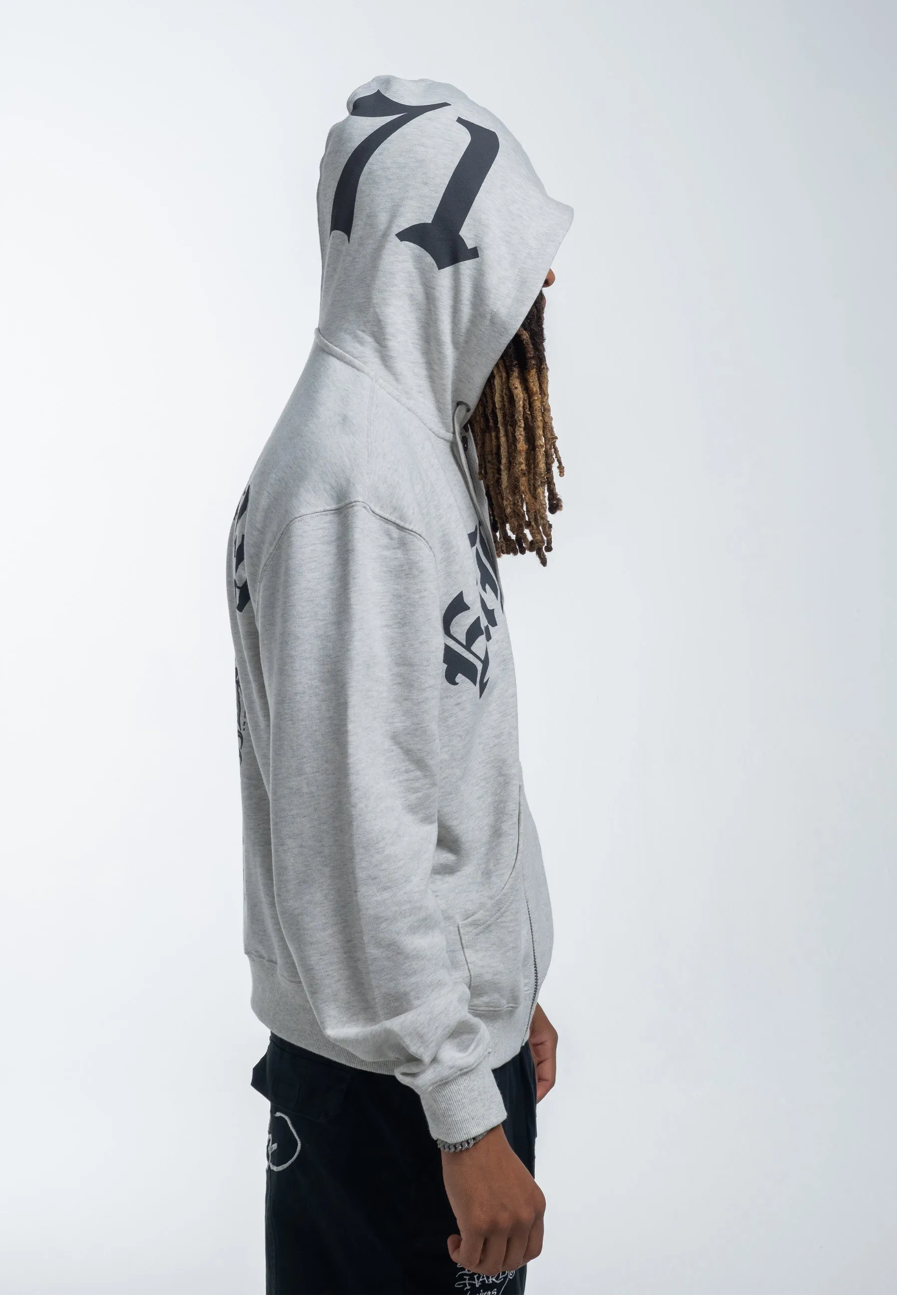 Mens Dragon Rose Zip Through Hoodie - Beige Marl