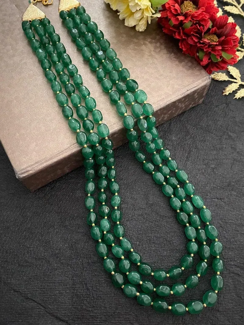 Multilayered Semi Precious Green Jade Beads Necklace For Men And Women