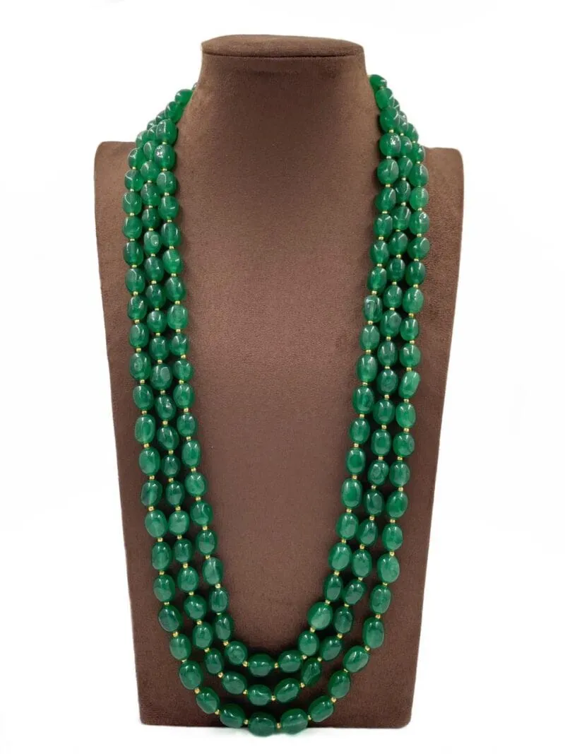 Multilayered Semi Precious Green Jade Beads Necklace For Men And Women