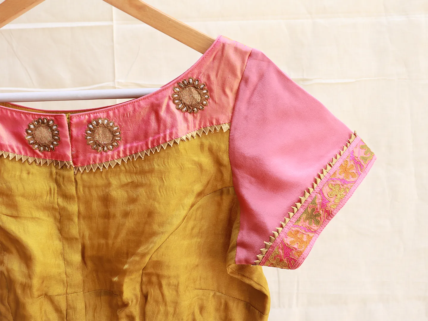 Mustard yellow and blush pink Embroidery blouse