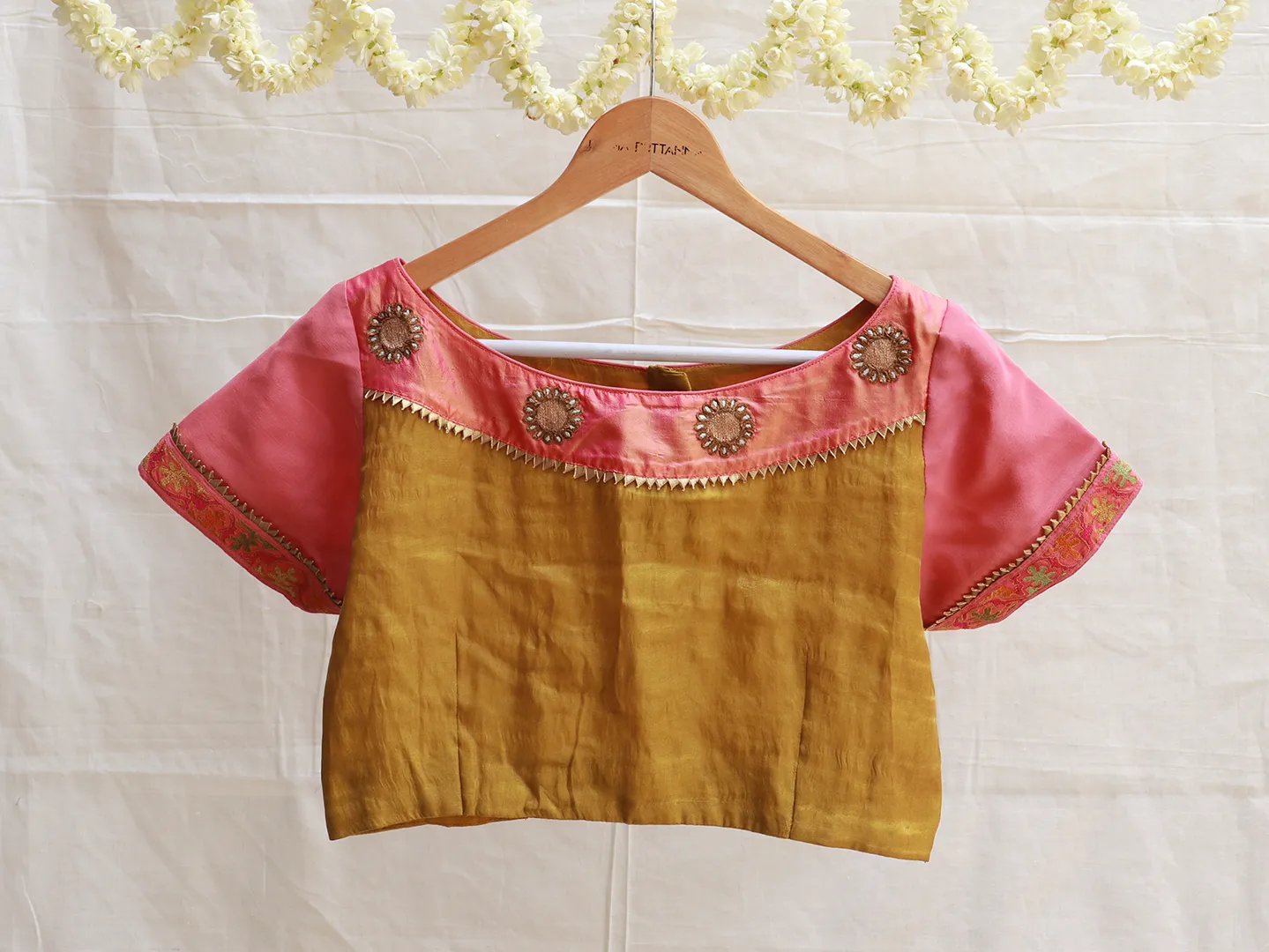 Mustard yellow and blush pink Embroidery blouse