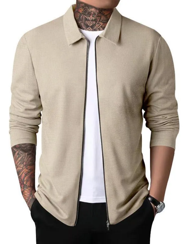 New Men's Waffle Zip Lapel Jacket