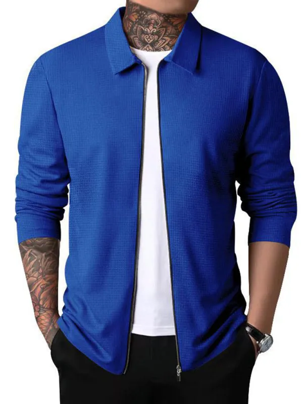 New Men's Waffle Zip Lapel Jacket
