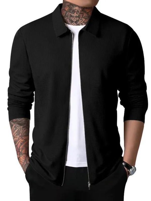 New Men's Waffle Zip Lapel Jacket