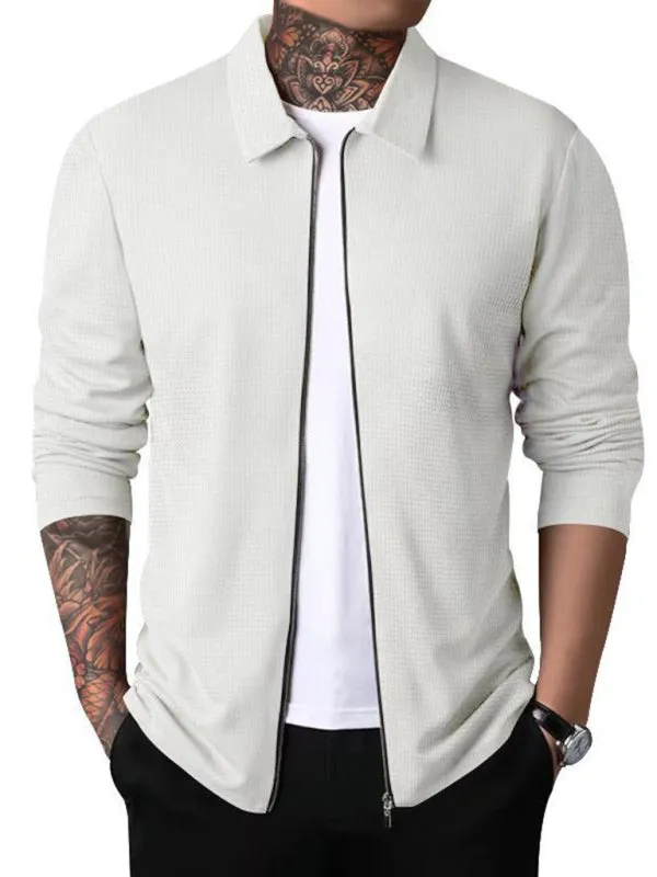 New Men's Waffle Zip Lapel Jacket