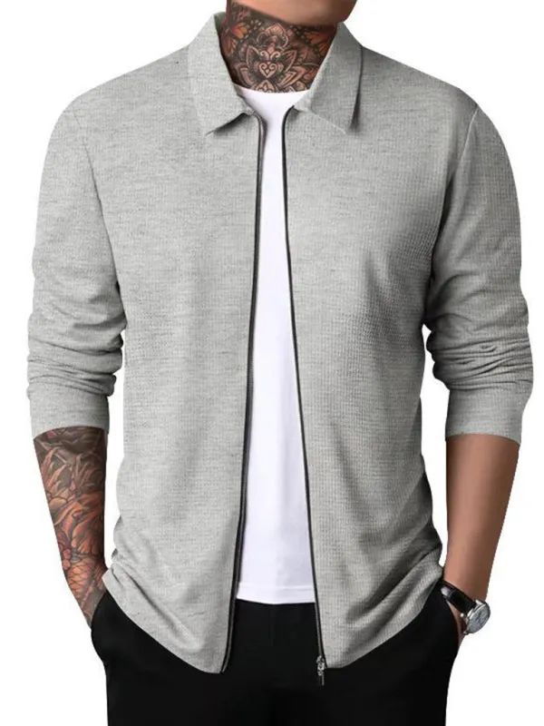 New Men's Waffle Zip Lapel Jacket